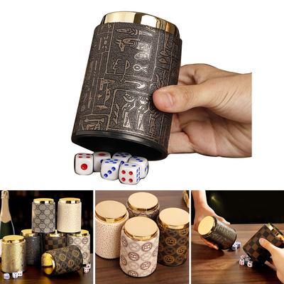 Dice Shake Container with 6 Dices Set For Table Board Game Dice Cup PU Leathers Stable Sturdy Comfortable Hand Feeling