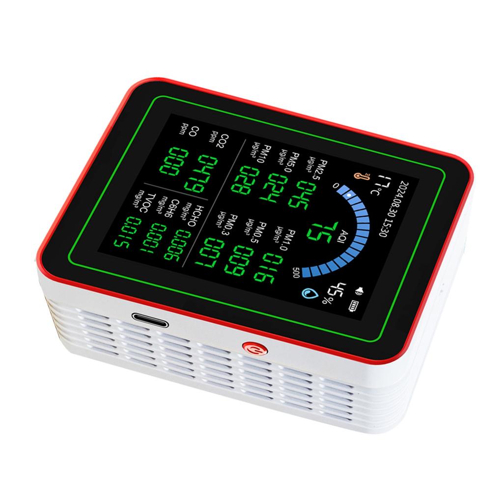 Air Quality Meter 18 In 1 CO2 TVOC HCHO PM2.5 PM10 Temp Humid Detect Tester Indoor Battery Powered Data Storage