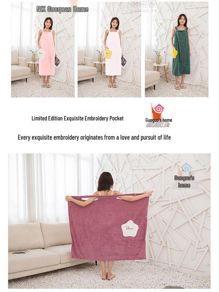 Star Bathrobe Coral Fleece Women's Wearable Towel – Thick, Absorbent, Versatile with Straps