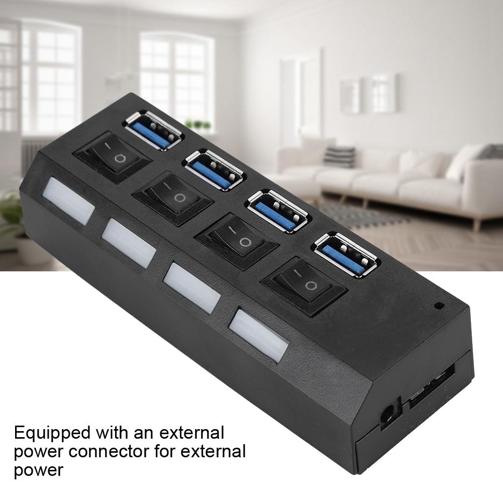 High Speed USB3.0 Splitter 4 Port USB Hub Switch Expansion Port with Power Supply