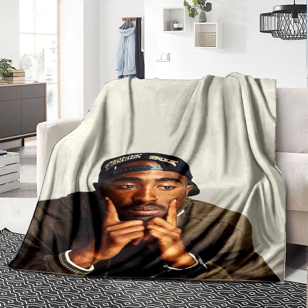 1 Stück 2Pac Hip Hop Decke Weich Leicht Ganzjahres Mehrzweck Überwurf für Sofa, Bett, Büro & Picknicks, Französischer Stil mit Ikonischem Albumcover & Zitaten