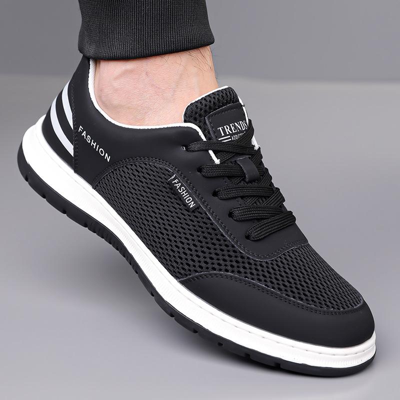 

Мужские сетчатые туфли Роскошные туфли из перфорированной кожи из коровьей кожи Модные повседневные кроссовки для мужчин Дышащие беговые кроссовки Tenis Masculino 38 чёрный