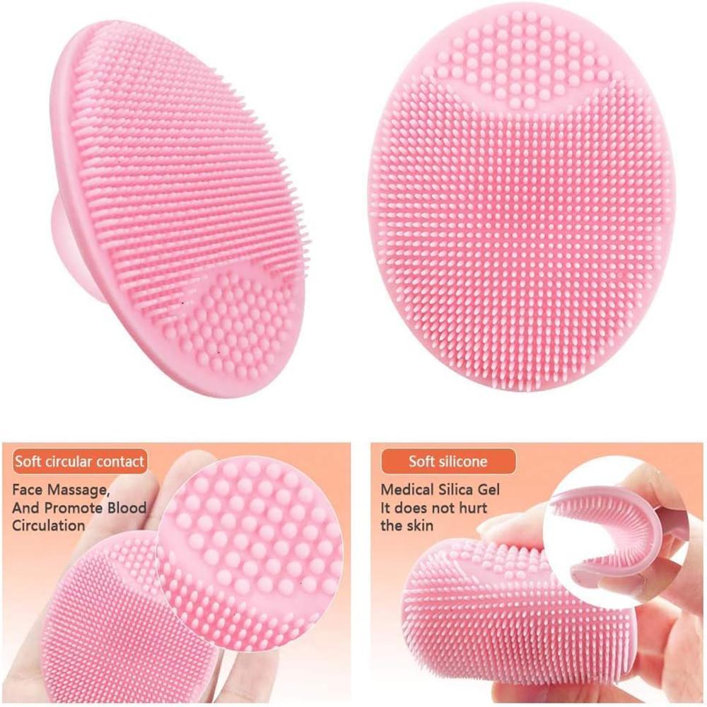 3pcs Silicone Body Scrubbers, Body Bath Brush X1, Facial Scrubber X1, Nose Blackhead Remover X1, for Women Men Various Skin Pink