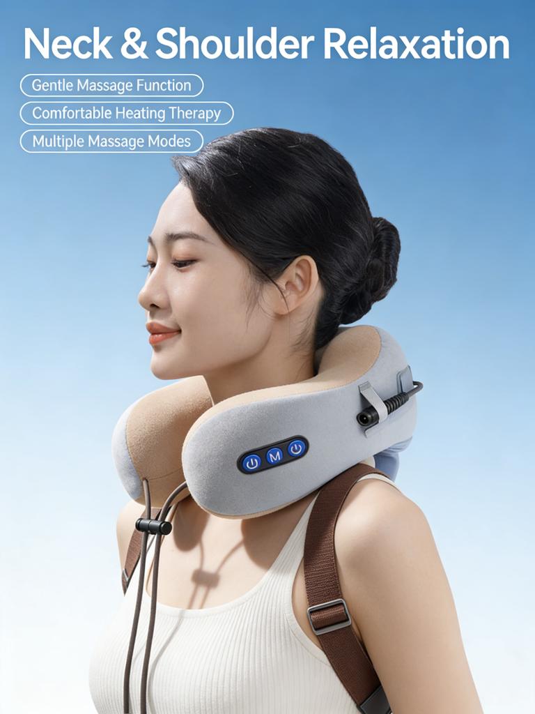 Hands-Free Neck Massager with Heat, Ideal for Office, Travel, and Relief