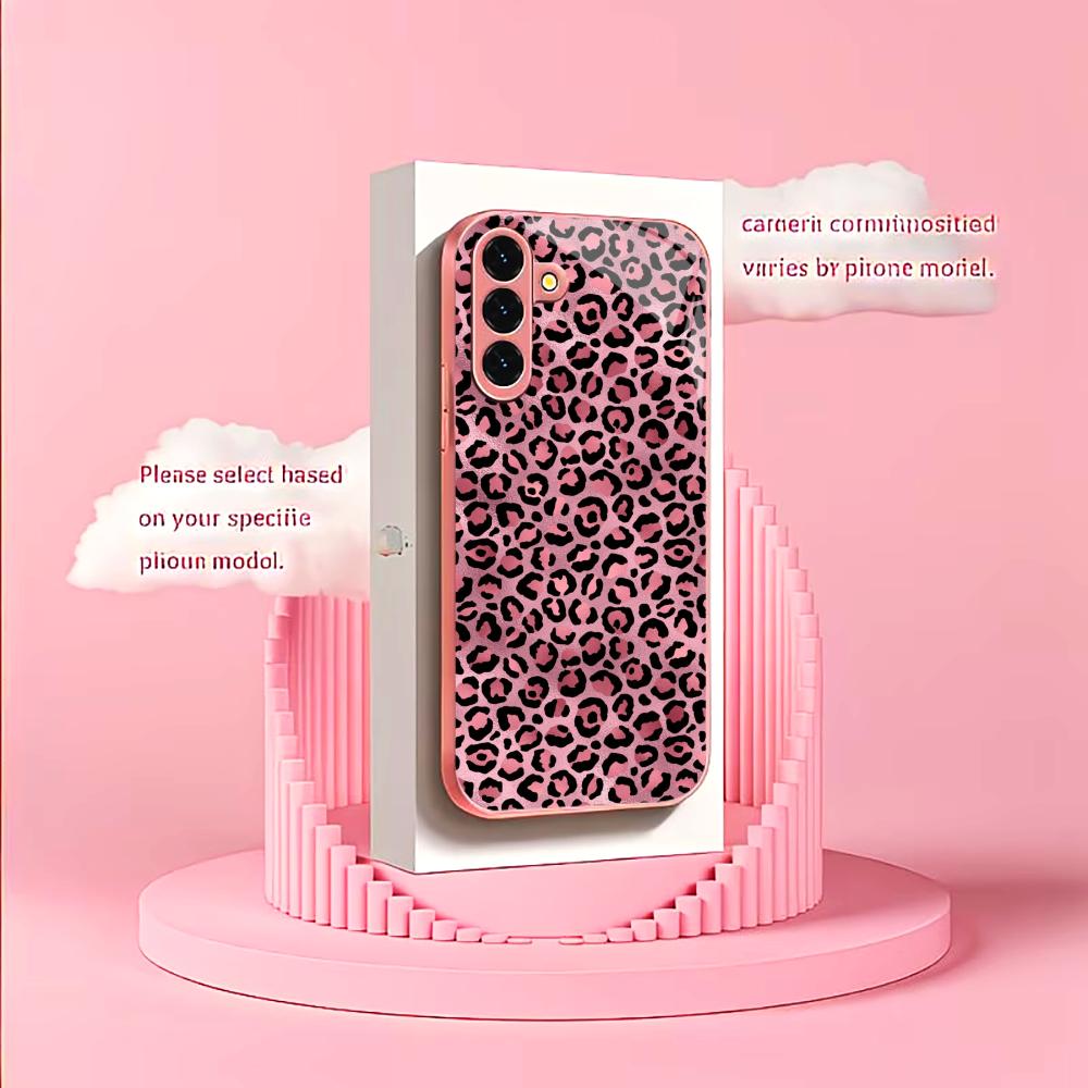 Lady leopard print Madam pink Glass PhoneCase for Samsung Galaxy S26 S25 S24 S23 S22 S21 FE Ultra Plus Dropresistant Female
