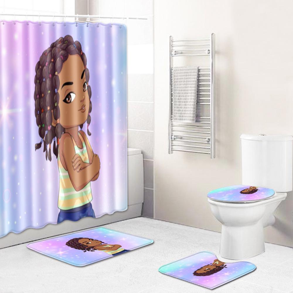 African Woman Digital Printing Creative Shower Curtain Floor Mat Set Bathroom Carpet