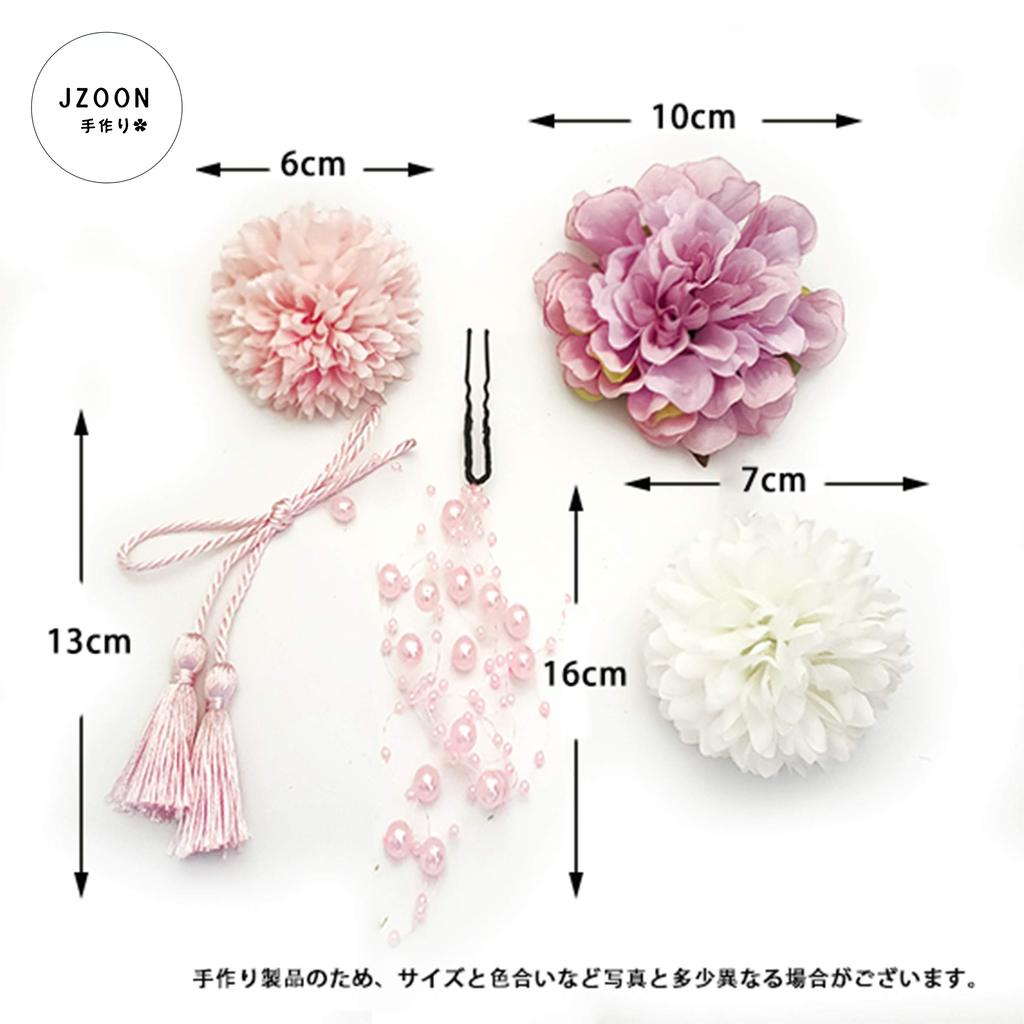 JZOON Hair Ornament Set with Dried Perfect for and Other Traditional Japanese and 12 F1004 5-Piece Flowers, Coming-of-Age Ceremonies, Shichi-Go-San,