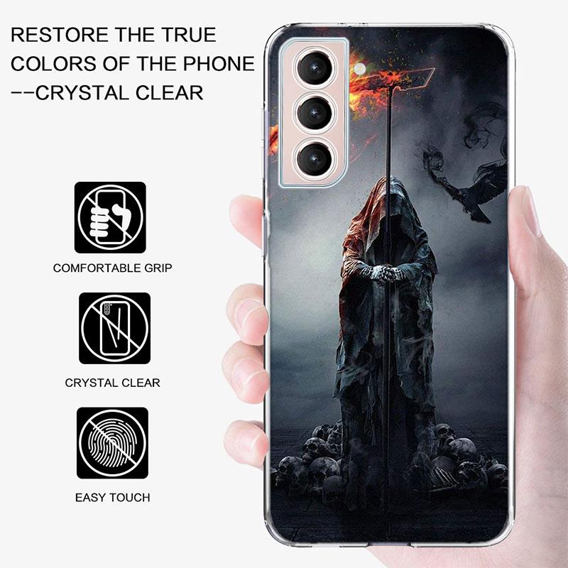 Death Grim Reaper Skull Phone Case For Samsung Galaxy S25 Edge S24 S23 FE S21 S20 S10 Plus S22 S26 Ultra Cover Clear Cases TPU C