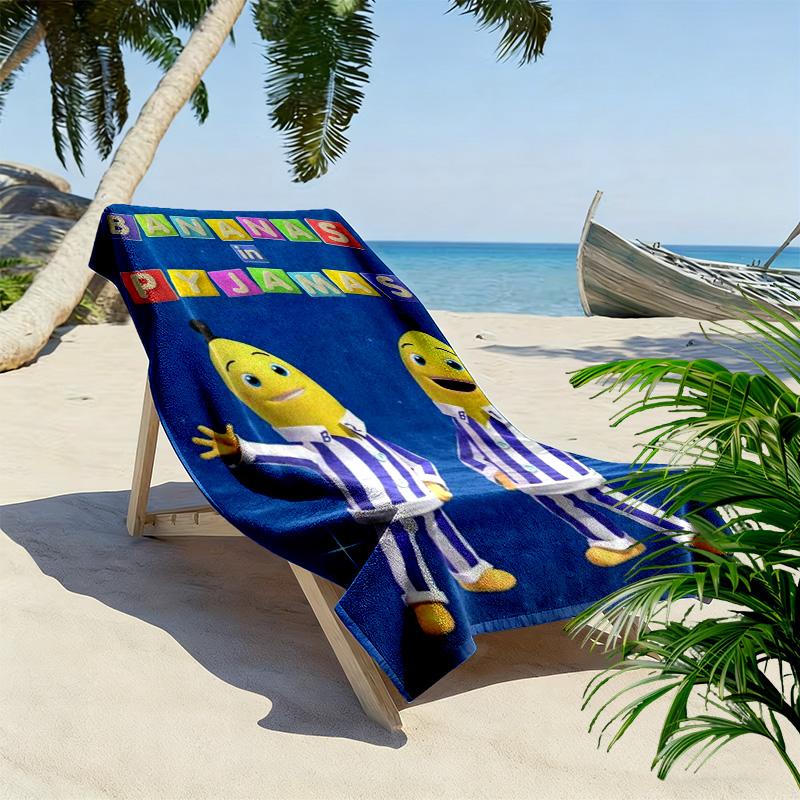 Bananas in Pyjamas Print Beach Towel, Large Soft Quick Dry Towel for Beach Camping Swimming