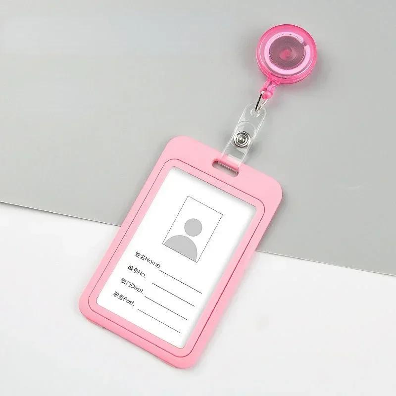 1Set Retractable Badge Holder Reel Staff Nurse Plastic Working ID Name Tag Holder Student Bus Pass Card Cover Case ID Sleeve