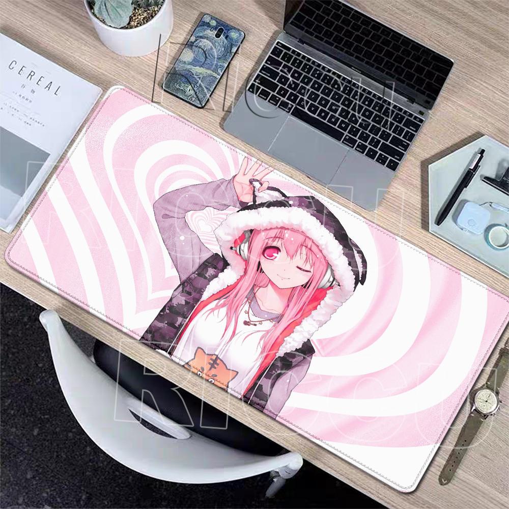 S-Super Sonico Mouse Pads Offices Gamer Accessories Stitched Edge Extended Playmats Gamers Aesthetics Rubber Non-slip Table Pads
