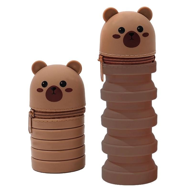 2 Stück Teleskop-Federmäppchen Ausziehbare Stifttaschen Reißverschluss Silikon-Stifttasche Stehender Stift-Bleistifthalter für Kinder Schüler