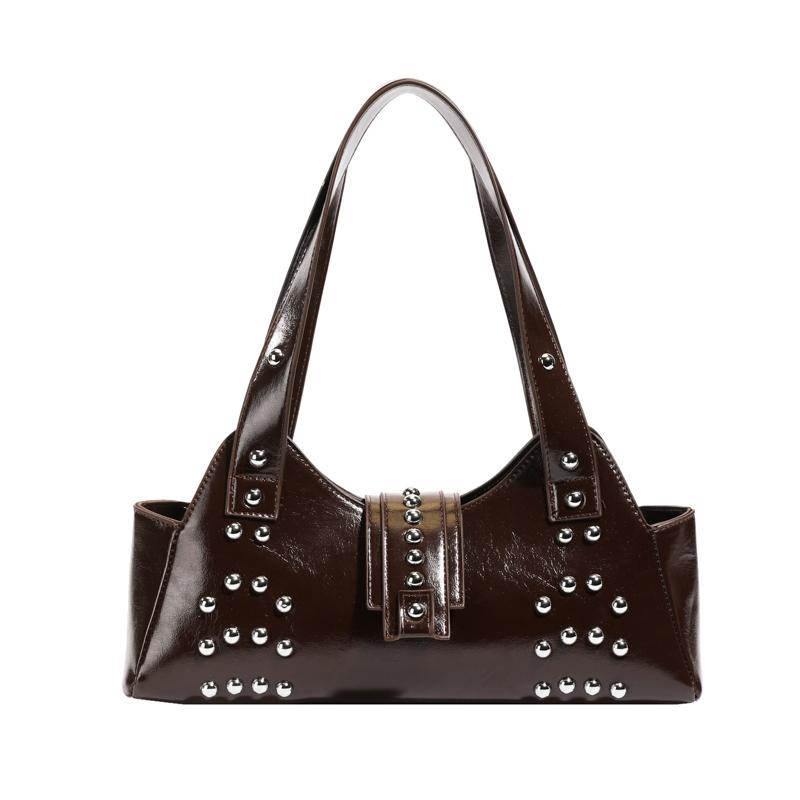 Fashi Solid Color PU Zipper Rivet Light Luxury Sweet Shoulder Bags for Women 2026 High Quality Temperament Ccise Handbags