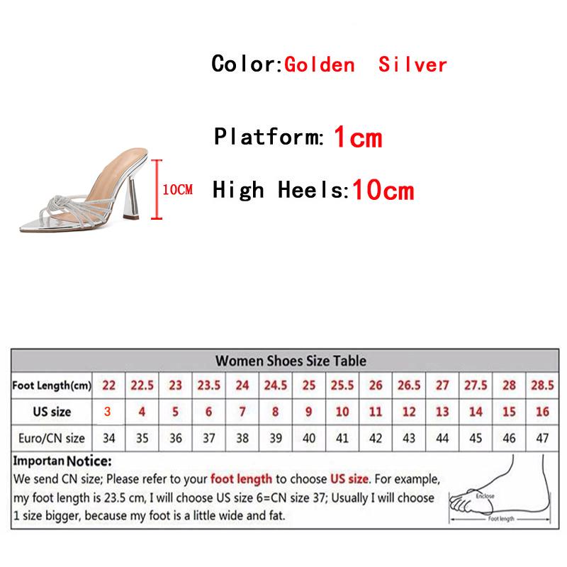 Sexy High Heels Slipper For Women Summer Fashion Crystal Narrow Band Pointed Toe Slides Stripper Party Sandal Mule Shoes