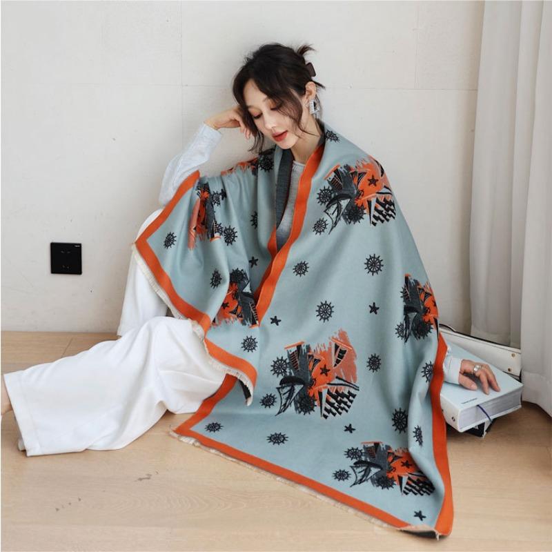 

Autumn and winter new double-sided jacquard scarf women s versatile thickened imitation cashmere shawl high-end warm scarf 190cm