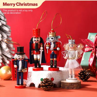 13cm 4Pcs Nutcracker Puppet Soldier Ornament Doll Desktop Wooden Pendant Xmas Tree Hanging 2026 Decoration 2026 New Year Gift