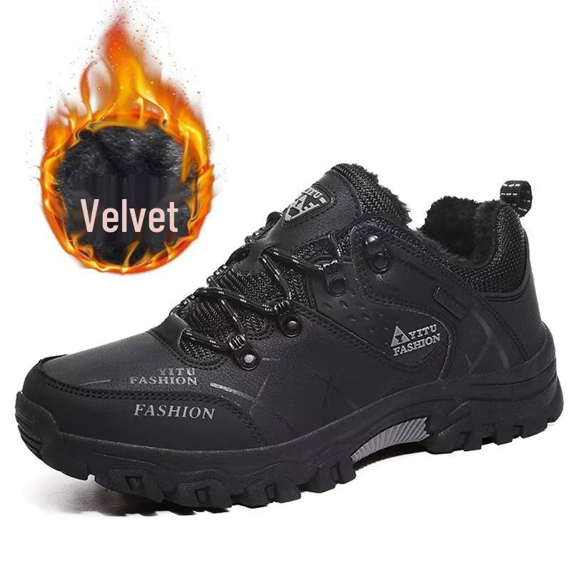 Men's Waterproof Winter Hiking Boots with Fleece Lining, Non-Slip, Wear-Resistant, Durable Outdoor Shoes for Construction and Labor Protection.