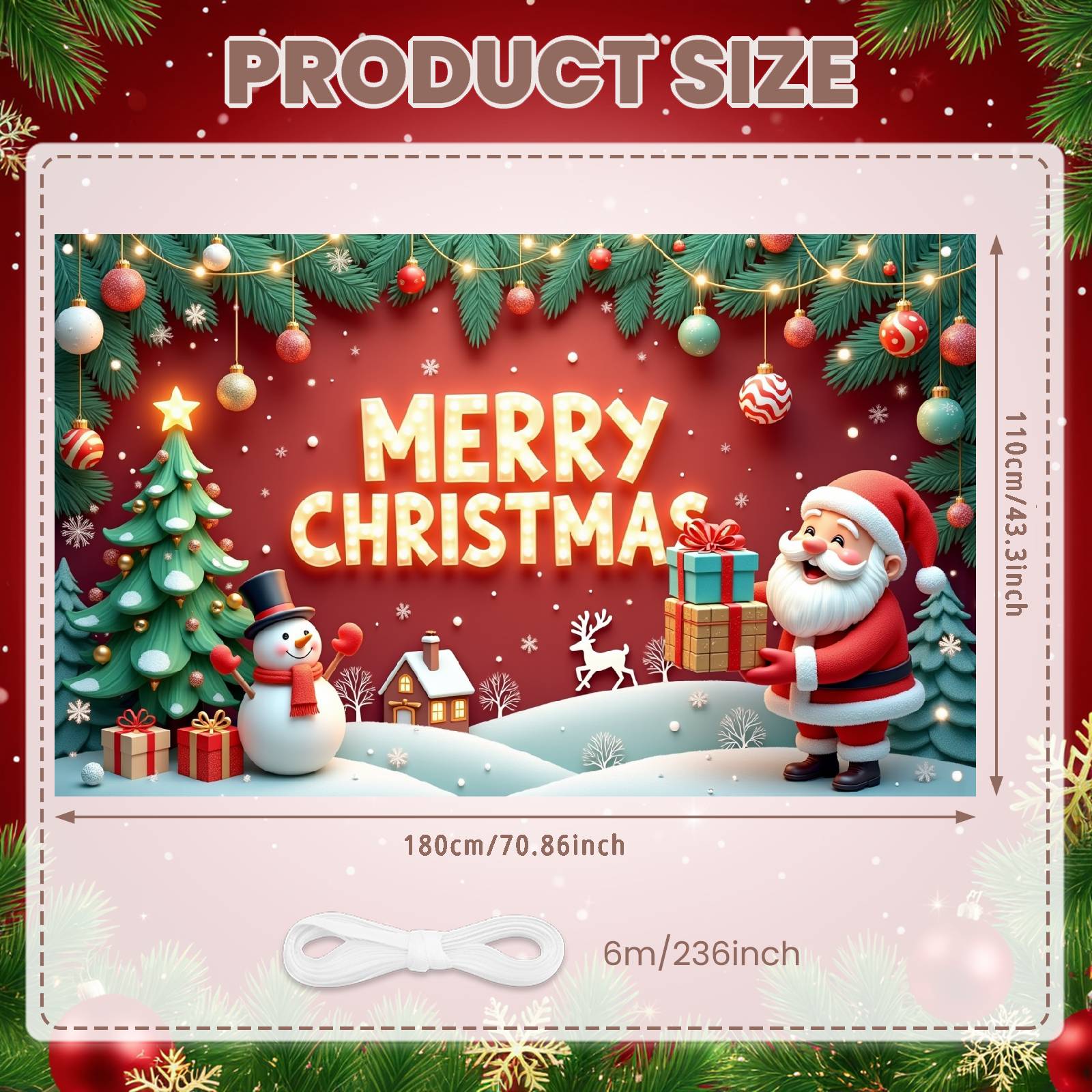 Christmas Display Santa Claus Print Xmas Event Display Christmas Party Banner Pine Garland Snowman Display For Xmas Photoshoot