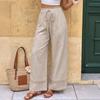 Women Casual Solid Color High Waist Drawstring Wide Leg Straight Long Pants