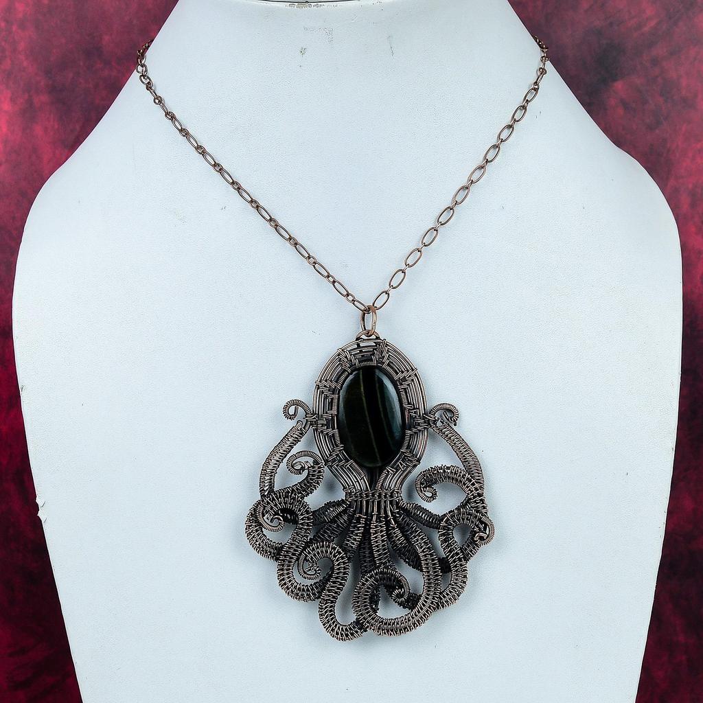 Pietersite Gemstone Pendant Copper Wire Wrapped Jewelry Elegant Octopus Pendant