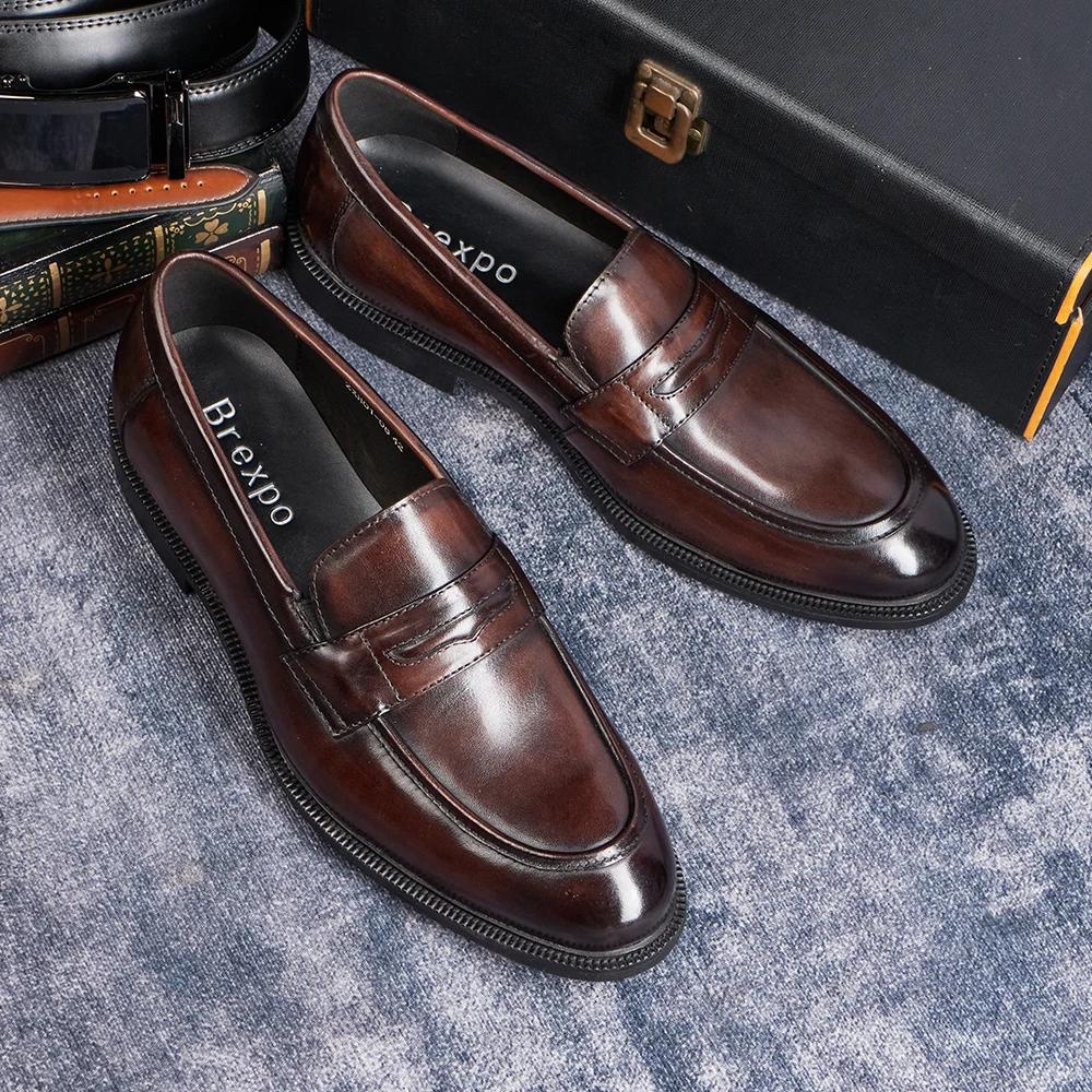 Fashion Men's Formal Leather Shoes British Style Oxford Loafers Round Toe Breathable Non-Slip Business Dress Wedding Office Casual Shoes