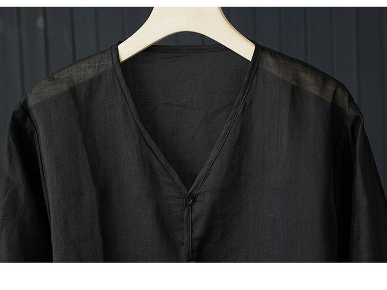 2024 Summer Lightweight Cotton Linen V-Neck Blouse - Zen Style, Plus Size, Mid-Sleeve, Comfortable, White Shirt