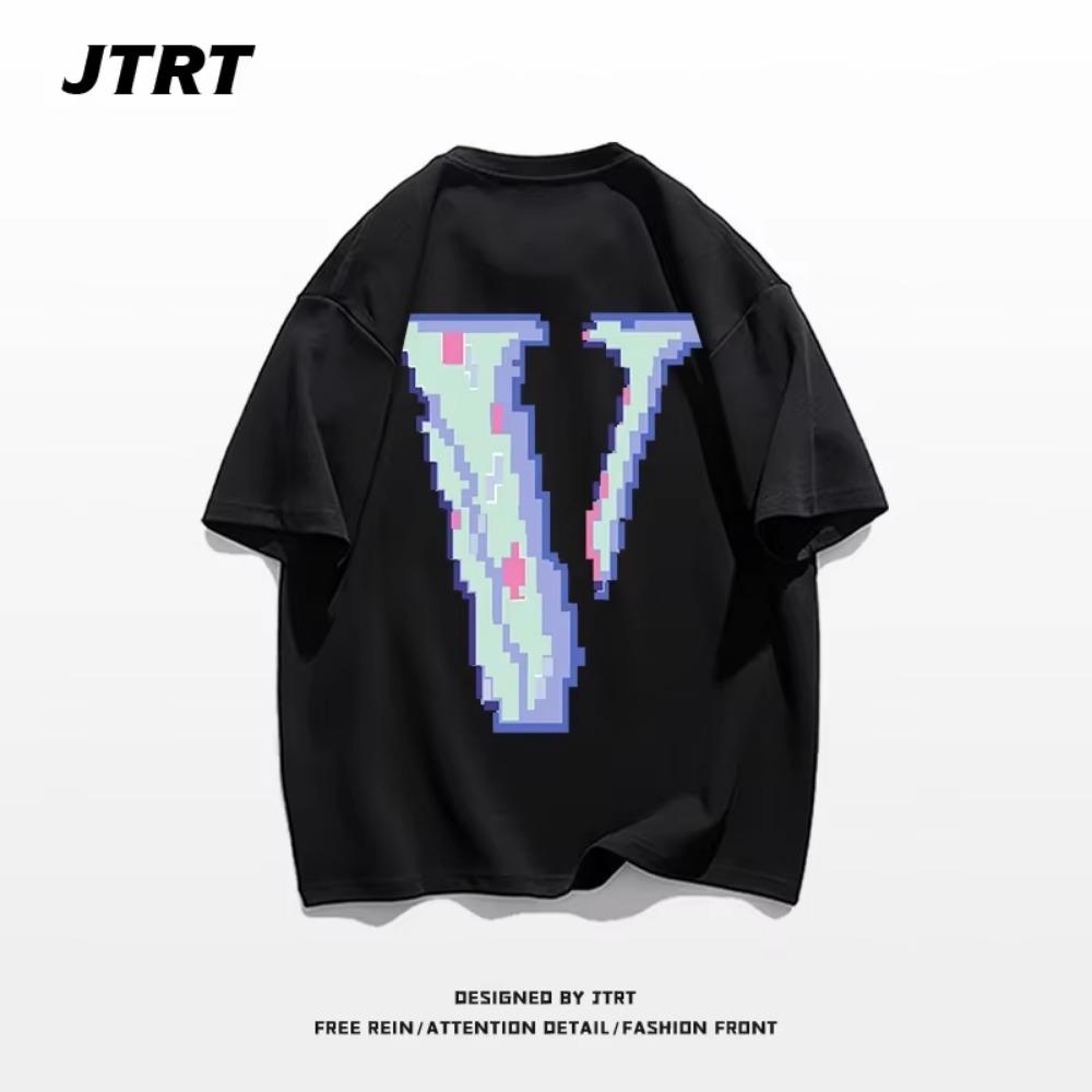 Summer Fashion Heavyweight Retro Men's English Letters 100% Cotton Printed Round Neck High-quality Casual Fitness Street T-shirt