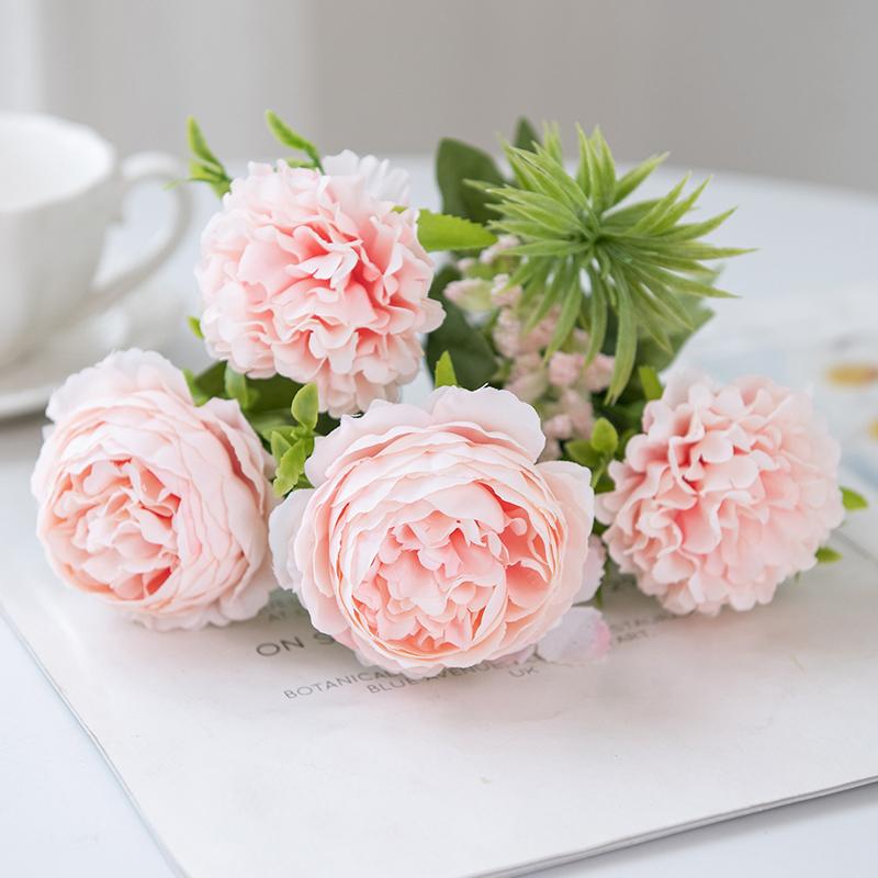1Pc 5 Forks Bulbous Chrysanthemum Peony Festival Diy Accessory Home Floral Arrangement Wedding Bouquets Decor Artificial Flowers