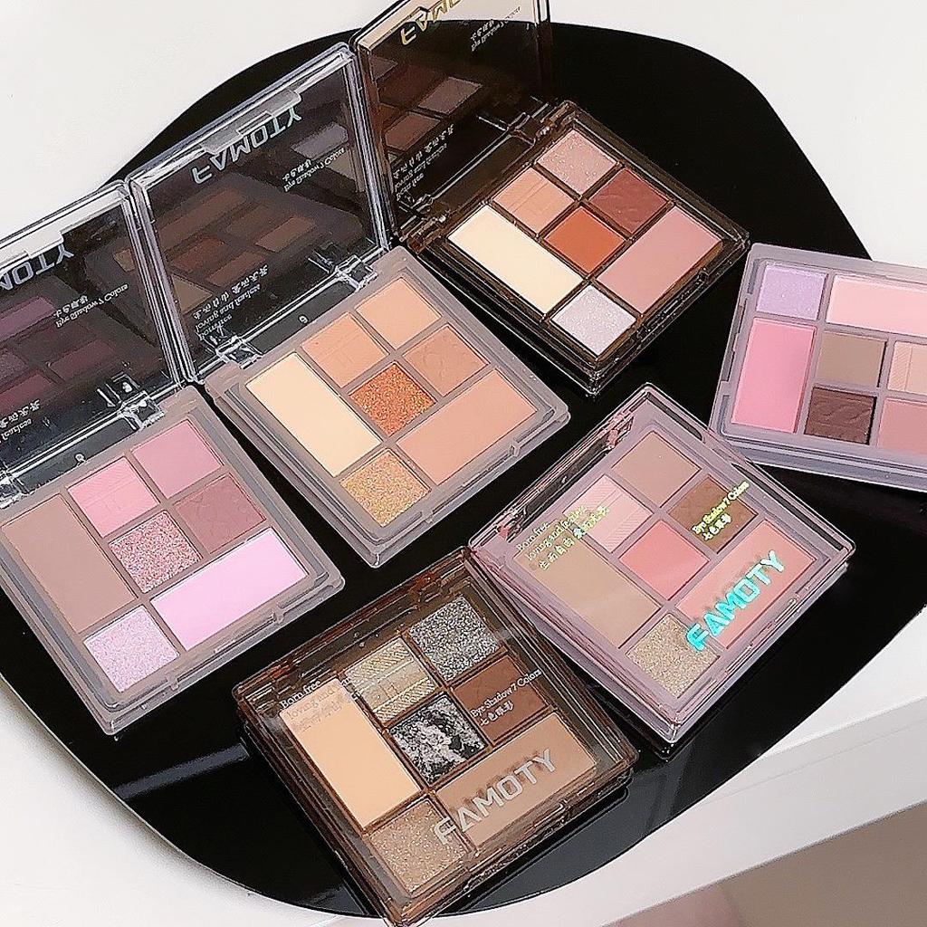 Seven-Color Matte & Glitter Earth-Tone Eyeshadow Palette - Smudge-Resistant, Pearlescent Smoky Makeup