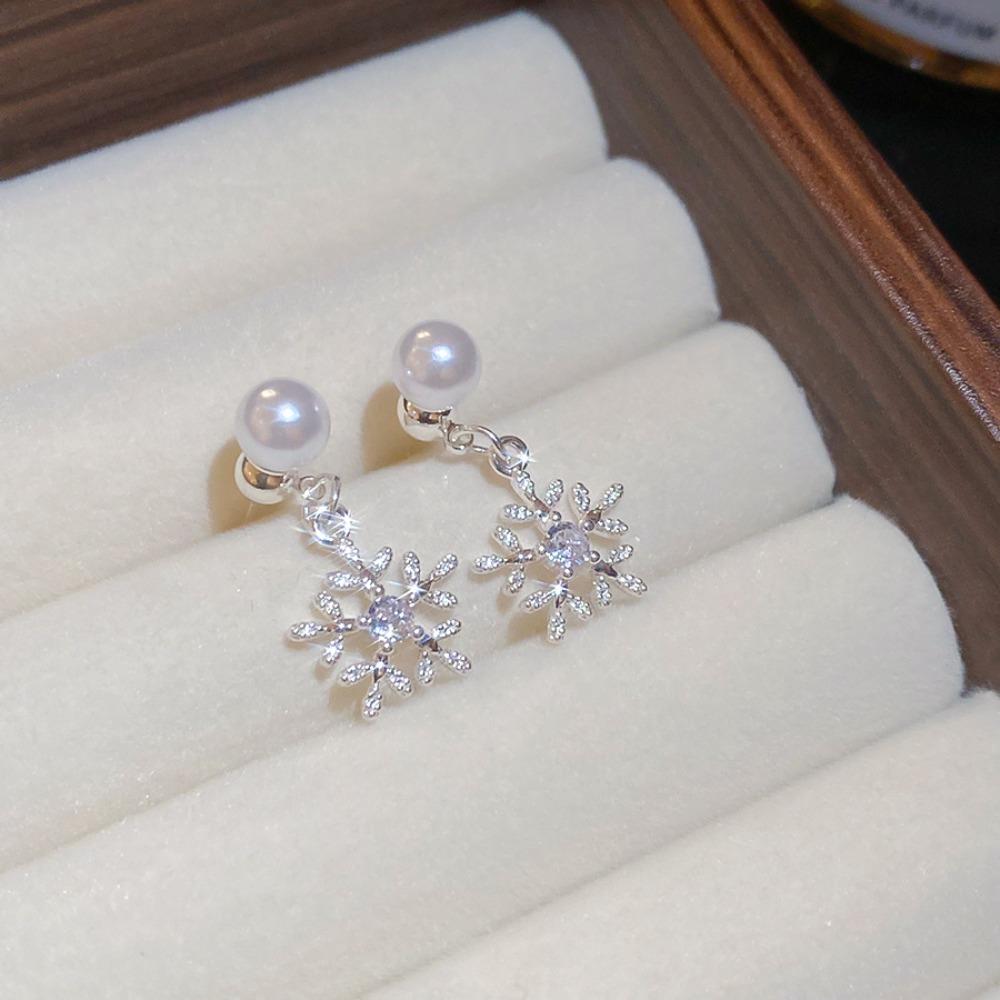 Light Luxury Crystal Snowflakes Earrings Rhinestone Zircon Dangle Earrings  New Year