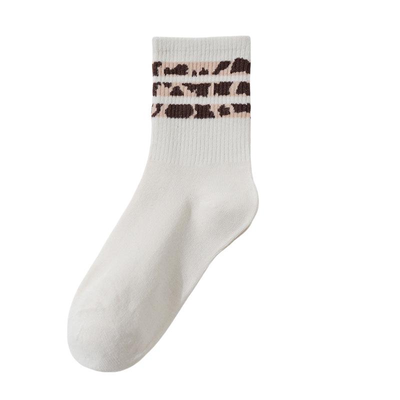 Women's Mid-Calf Socks - Polka Dot & Leopard Print, Trendy Korean Style, Knee-High, Versatile, Non-Slip, Spring/Autumn Fashion.