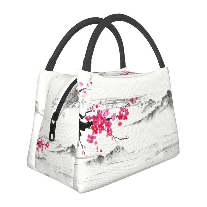 Borsa Termica Pranzo con Stampa Fiori di Ciliegio Sakura Giapponesi Riutilizzabile Portatile per Donna Scatola Pranzo Isolante per Viaggio Picnic Lavoro