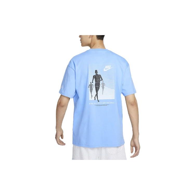Nike Sportswear Logo Print Character Pattern Ribbed Crew Neck Short Sleeve T-Shirt Men Tops Sky-Blue FN7224-412