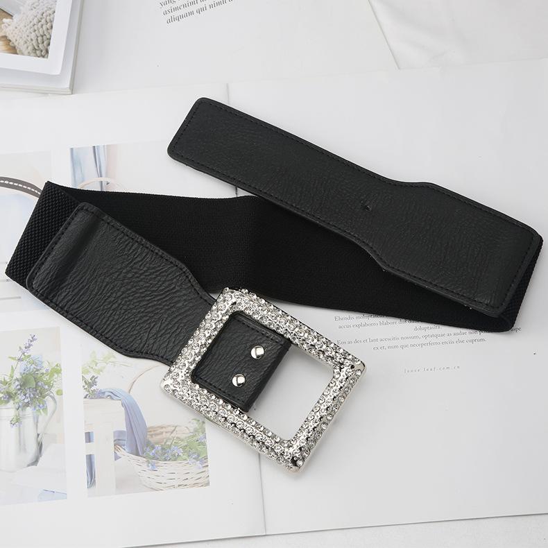 Black Diamond-Encrusted Decoration, Ultra-Wide Elastic Elastic Belt, Women'S Simple Down Jacket With Coat Waist Seal