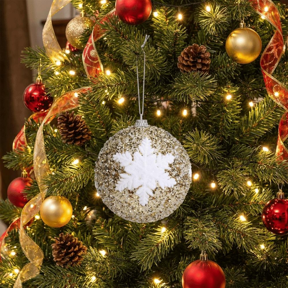 9PCS Glitter Christmas Ball Ornaments Lightweight Traditional Xmas Hanging Balls Reusable Snowflake Pattern