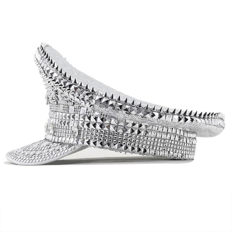 Gleaming Headwear Hat Sparkly Captain Hat Crystal Sailor Hat for Music Festivals