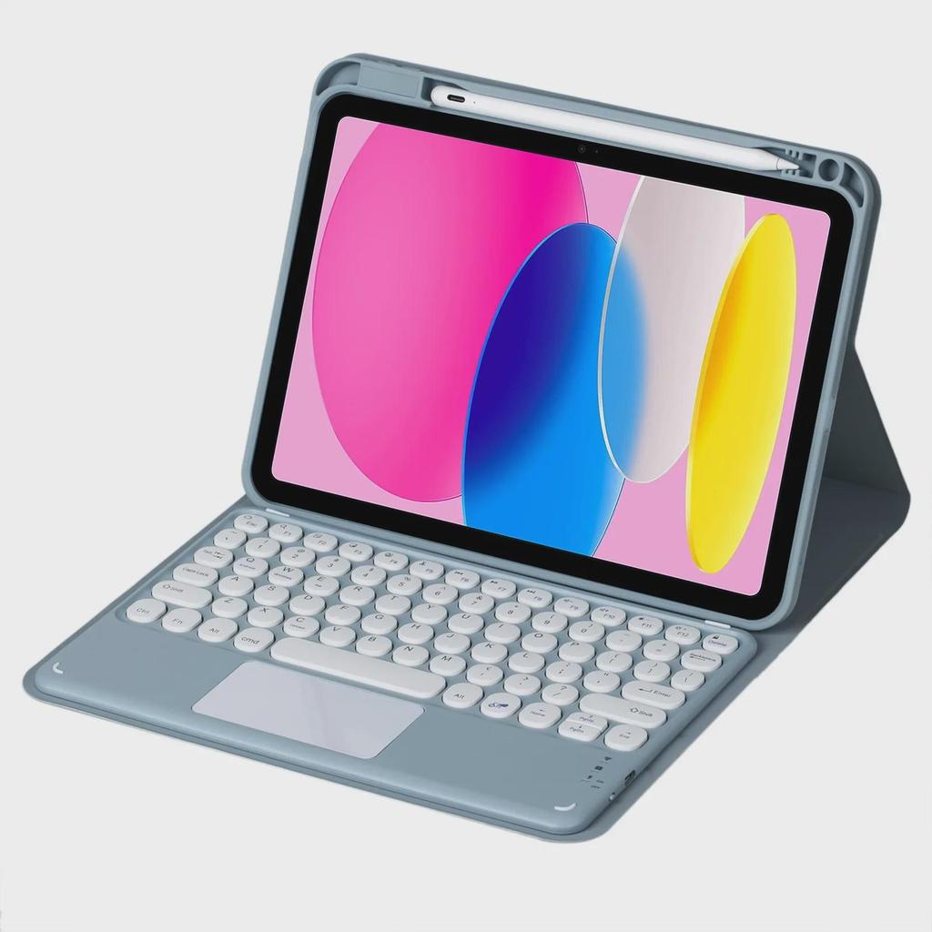 iPad 10.2 Keyboard Cover with Pro11 Round Keycaps, Air5 Pen Slot, and Touch Keyboard