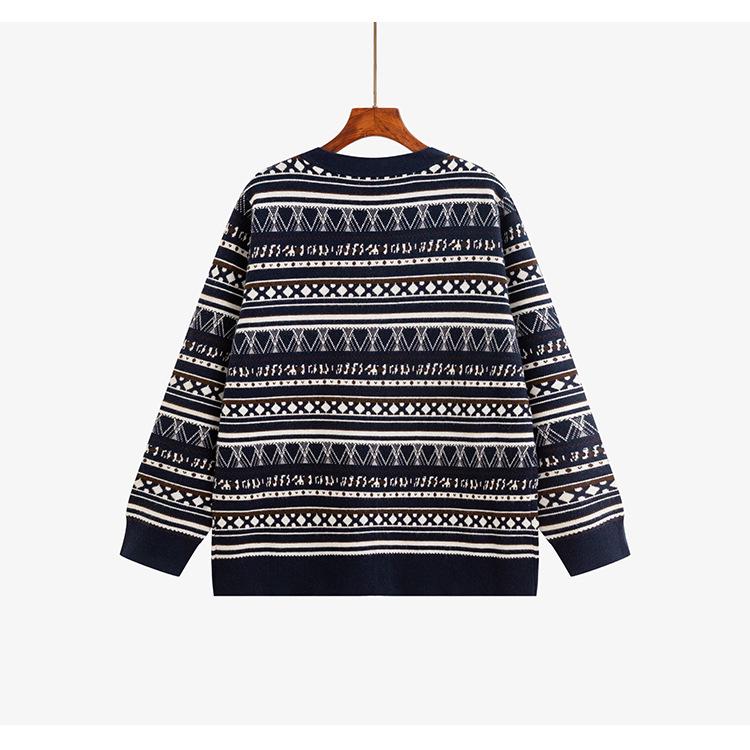 Women's Plus Size Retro Jacquard Knit Cardigan Coat – Loose Casual Winter 2025 Style