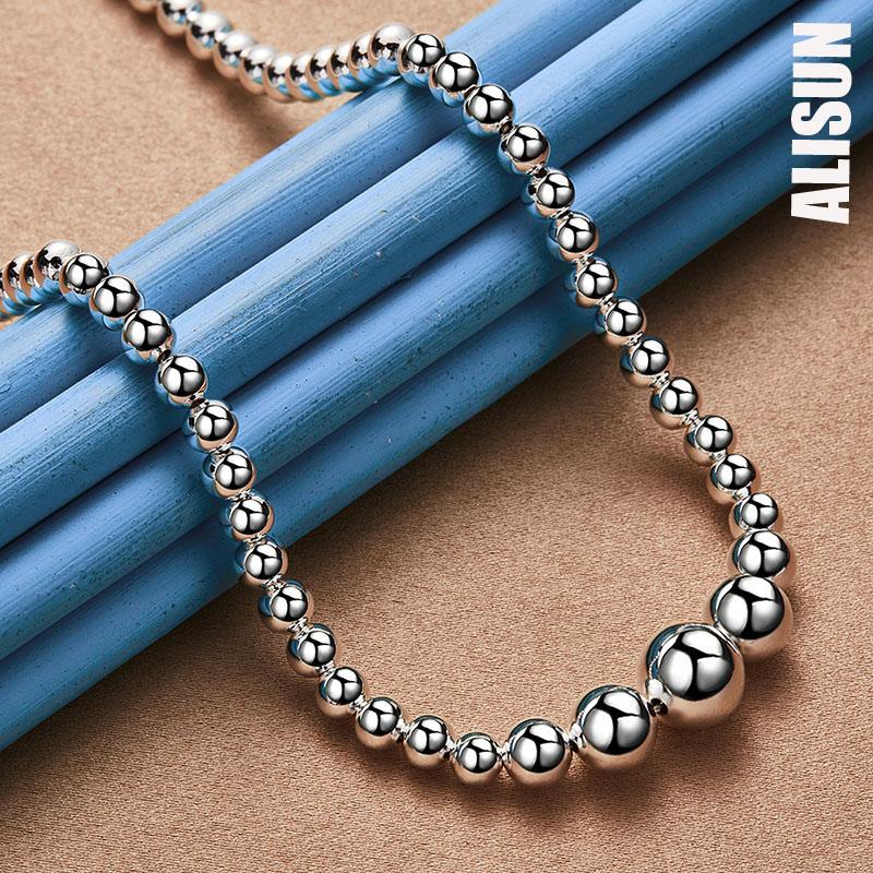 925 Sterling Silber 6 8 10 12mm glatte Perlen Kugelkette Armband Halskette modischer Hochzeitsschmuck