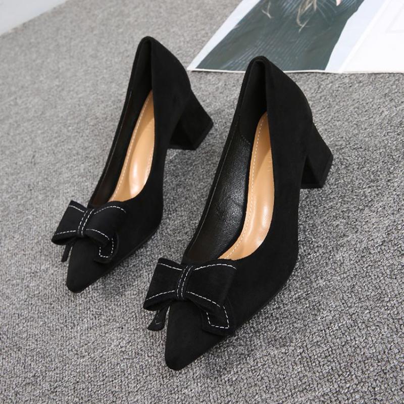 Fashion Pointed Toe With Bow Ladies Pumps Spring and Autumn Black High Heels Women's Shoes Fashion Young Chic Point Y2k Slip On Footwear