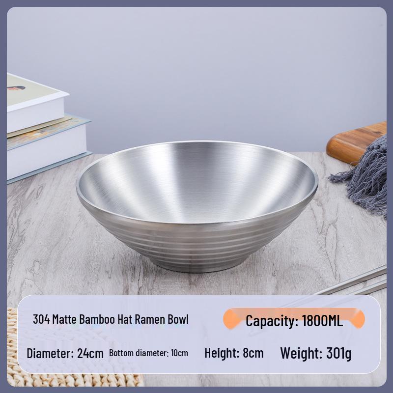 304 Stainless Steel Double Layer Heat-Insulated Ramen and Soup Bowl - Large Gold Noodle Mixing Bowl