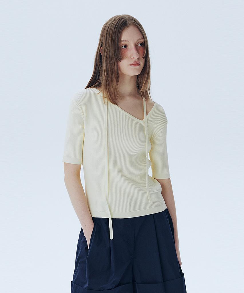 AHWE Asymmetric V-Neck Sweater_Light Yellow