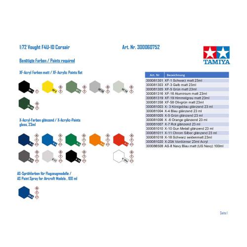 TAMIYA 1/72 Warbird Collection No.52 US Navy Vought F4U-1D Corsair Plastic Model 60752