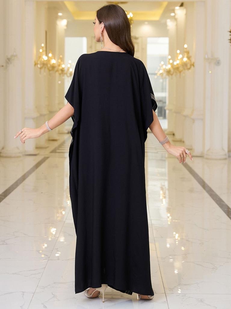 Womens Elegant Embroidered Butterfly Kaftan Dress V-Neck Side Slits Loose Fit Long Maxi Gown for Evening Parties Casual Chic Q1779-4160