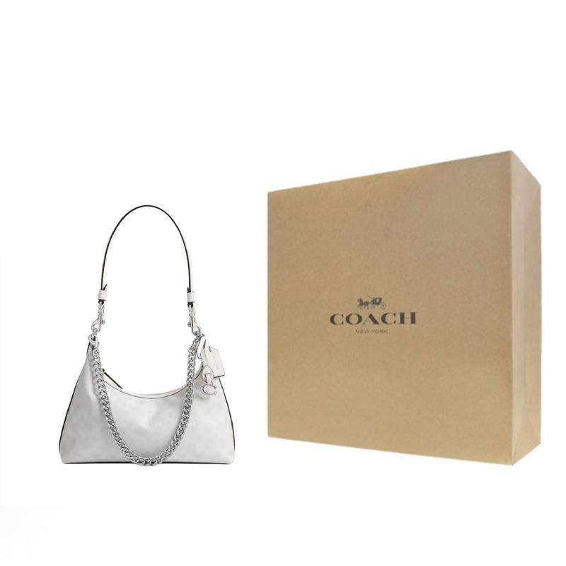 Coach Juliet 25 Removable Chain Shoulder Strap Classic Logo Coated Canvas Shoulder Bag Medium Women Shoulder Bag Silver Chalk-White CAM26-LHXUN
