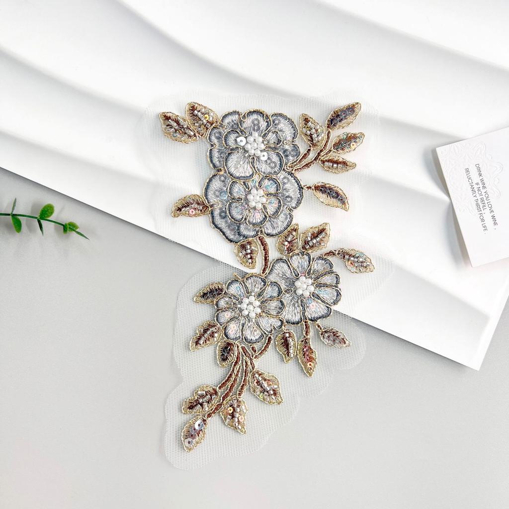 Color Bead Sequins Three-Dimensional Embroidery Flower Applique Clothing Cheongsam Hanfu Luggage Decoration Cloth Sticker Accessories