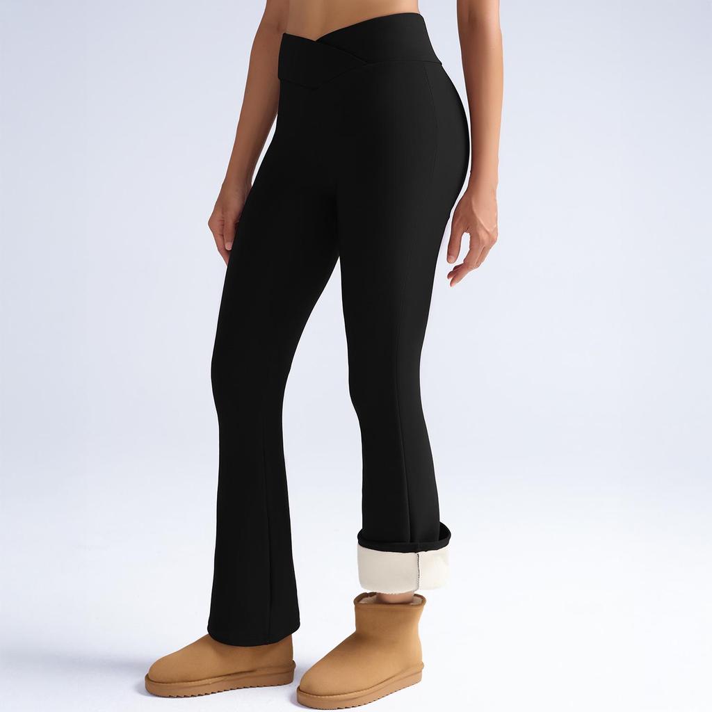 High-Waisted Fleece-Lined Lambswool Leggings for Women - Thick, Elastic, Skinny Cotton Pants for Outdoor Wear
