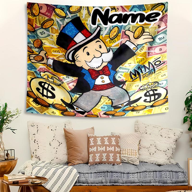 Personalized Mr. Monopoly Background Tapestry,Custom Name Birthday Party,Multifunctional Wall Decoration for Home Decor,Various Occasions