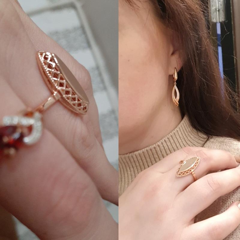 Collana Orecchini Anello Lucidi alla Moda per Donne Oro Rosa Intreccio Semplice Rombi Etnici Set di Gioielli da Sposa