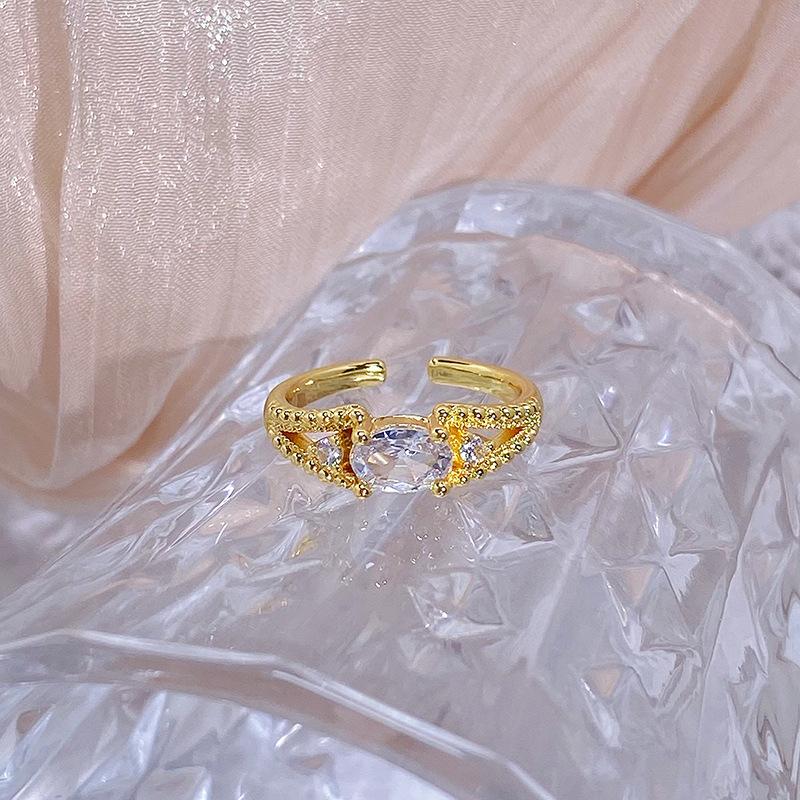 Medieval Stacked Wearing Sea Blue Horse Eye Diamond Opening Ring Women'S Double Head Bow Blue And White Flash Diamond Personalized Ring